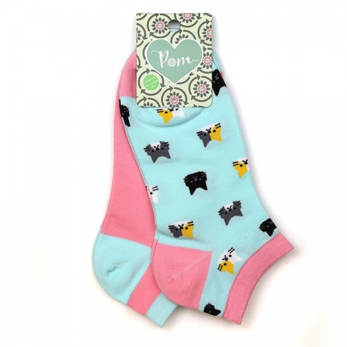 Blue & Pink Mix Cat Print Sock Duo in Organic & Recycled Blend by Peace of Mind